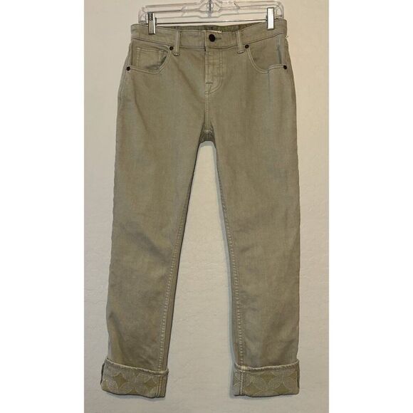 Johnny Was Denim - Johnny Was Reina Cuffed Sage Green Boyfriend‎ Jeans Women’s Sz 25 Embroidered